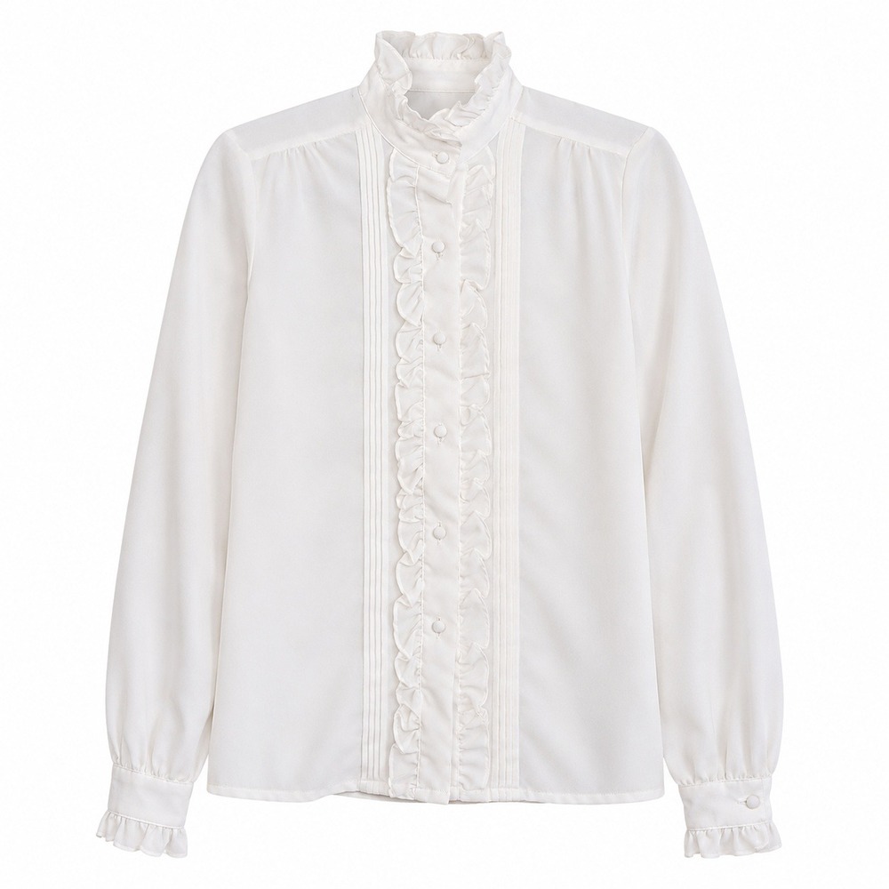 Adelaar Blouse Womens 8 White Excellent‎ Vintage Victorian Ruffle High Neck USA